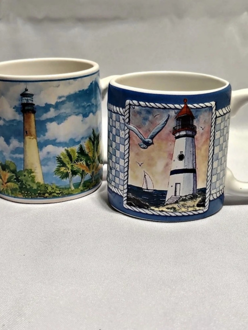 The Sakura Table Lighthouse Mugs Set in Blue & White, Seaside Theme